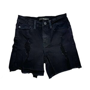 KanCan Black Denim Jean Shorts Distressed Cuffed Mid Rise 3 25
